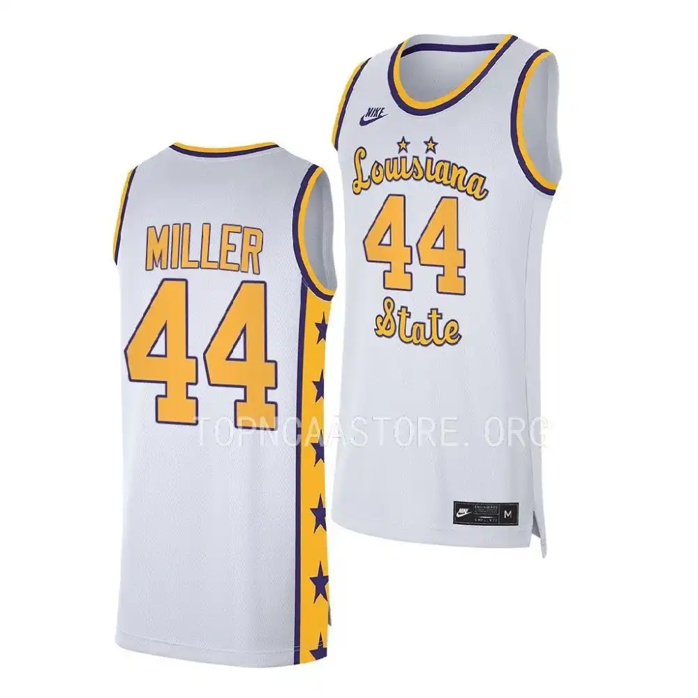 Men's LSU Tigers Adam Miller #44 Replica White 2022-23 NCAA Basketball Jersey